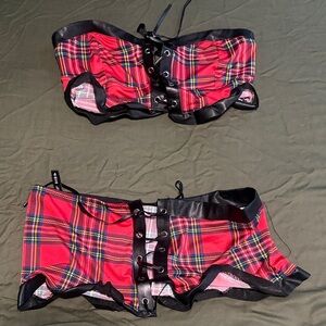 Red Plaid Corset Top and Bottom Set